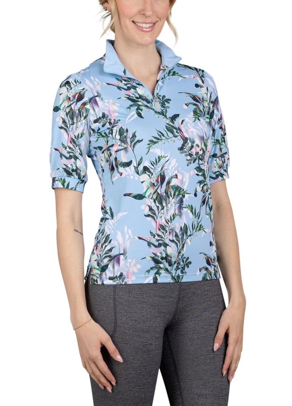 Kastel Denmark Canal Floral Elbow Sleep Top Size Small 1/4 Zip Sun Shirt NEW